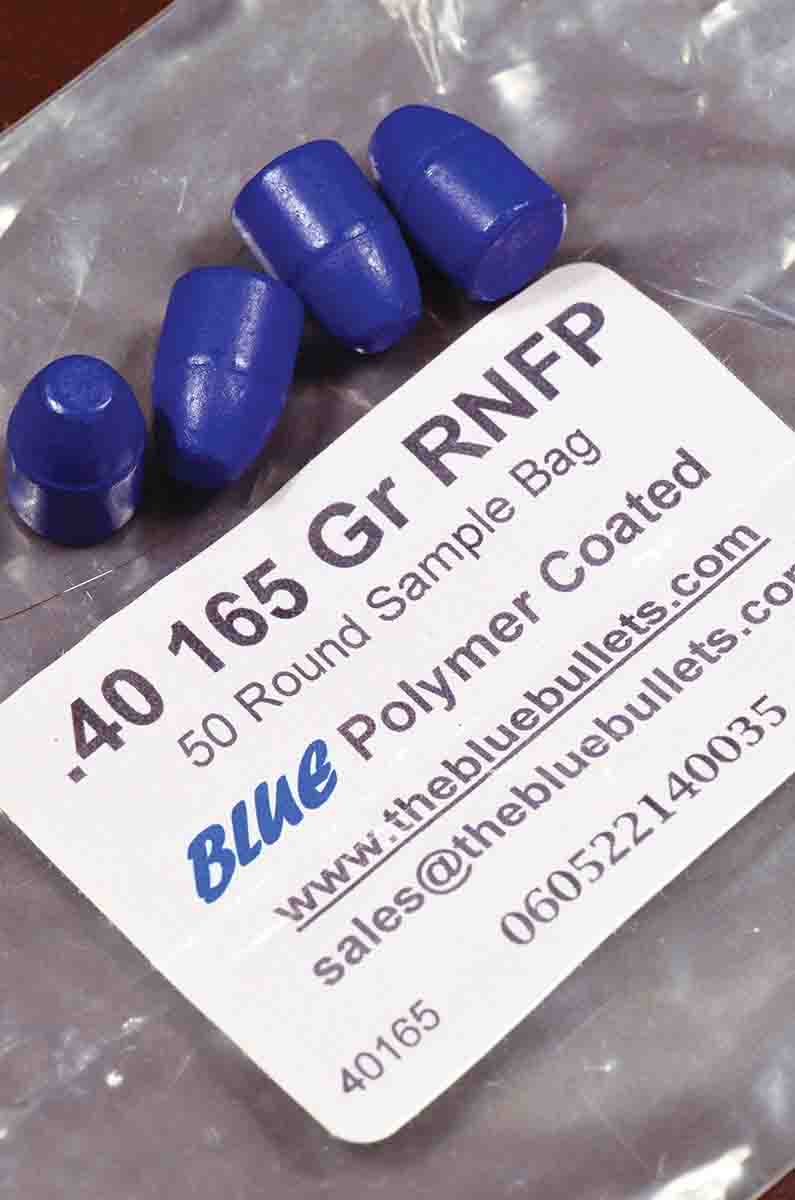 Blue Bullets are polymer-coated and intended for the 10mm cartridges (hence no cannelure) but performed well in the .38-40.